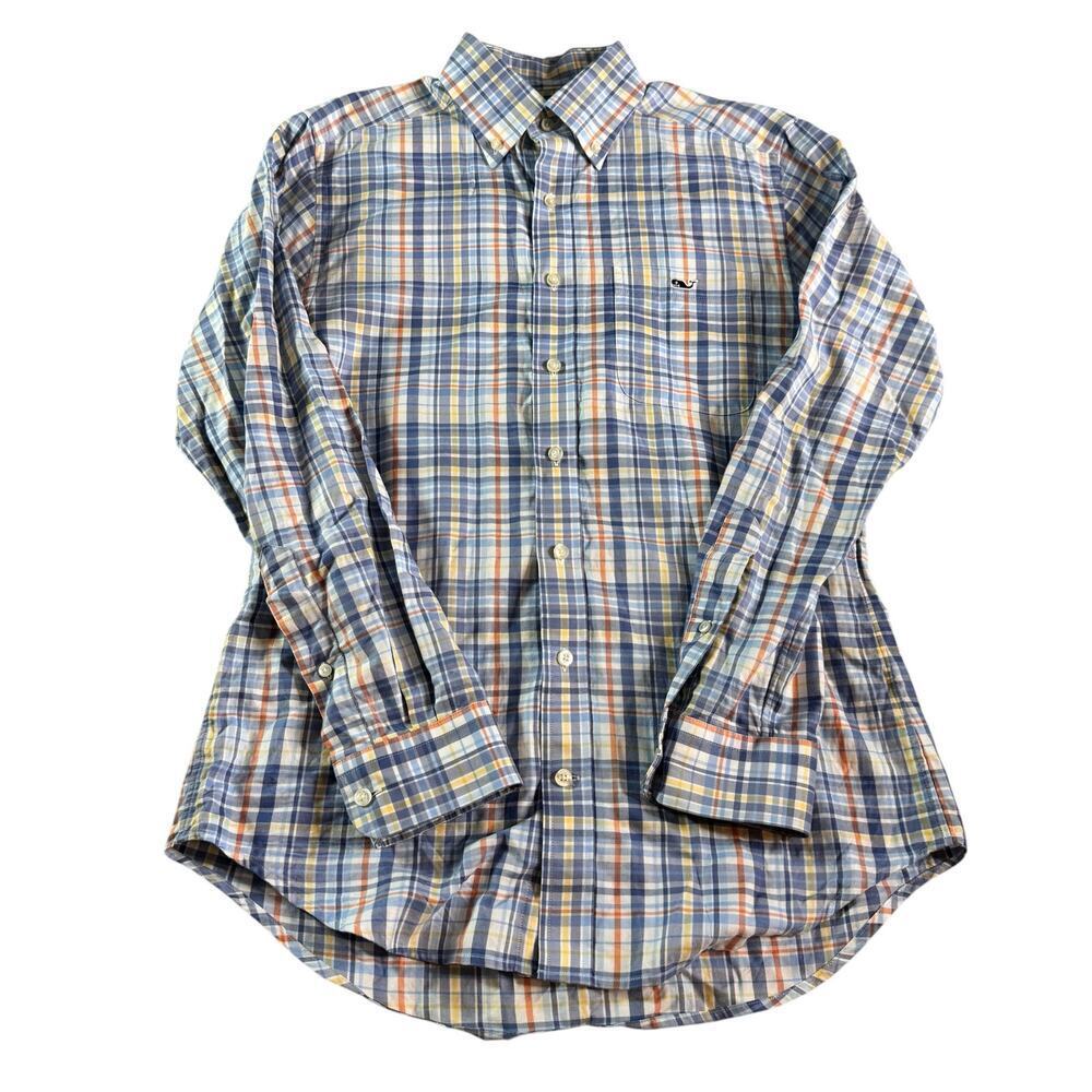 Vineyard Vines Slim Fit Tucker Shirt Mens Small Plaid Blue Button Down Cotton